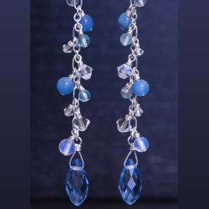 Handmade Agate & Glass Bead Dangle Earrings